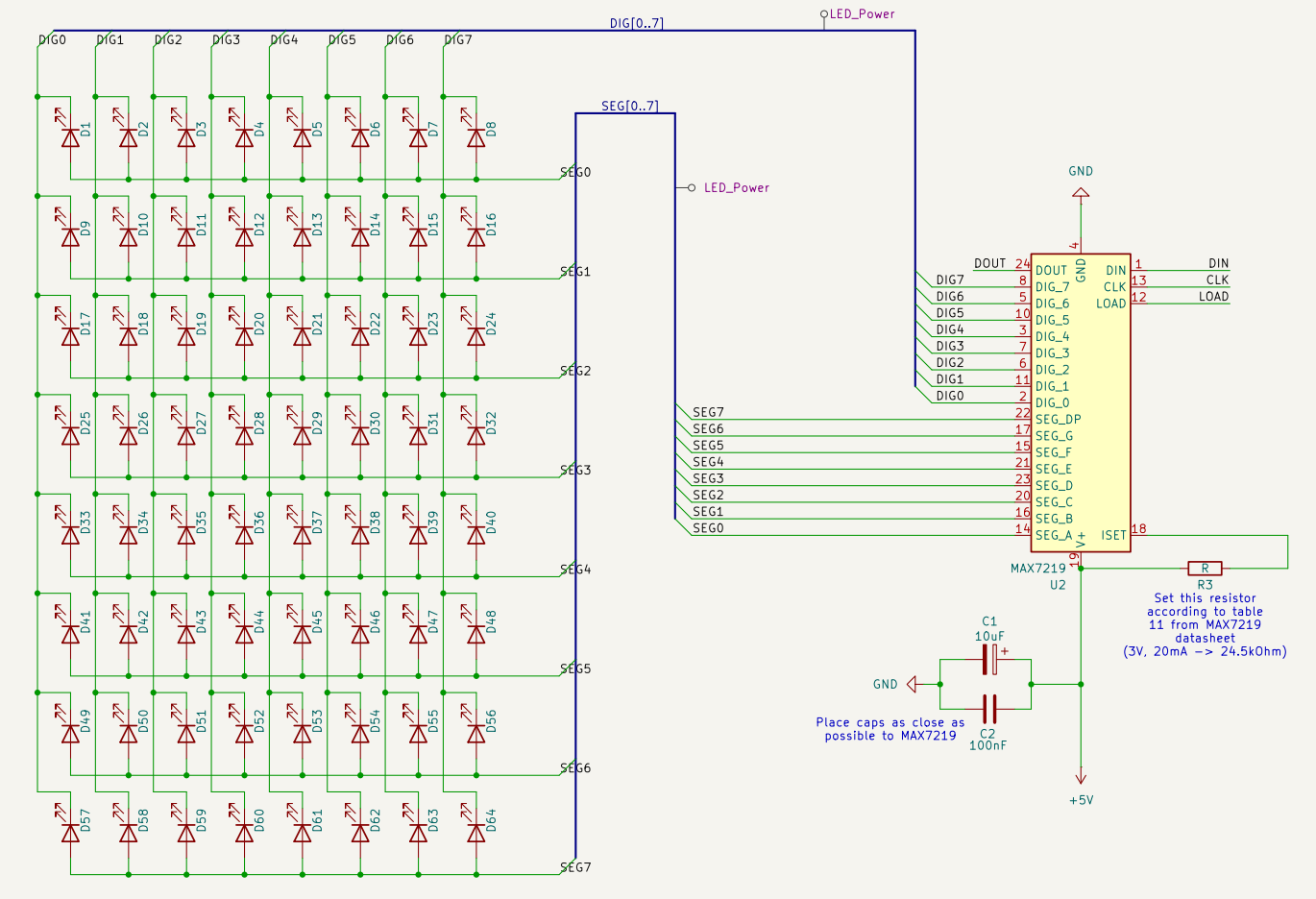 Wiring of the LEDs and MAX7219 driver