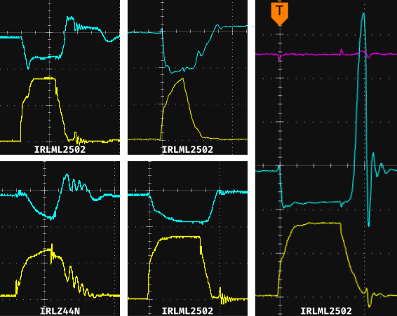 Five different glitch traces observed during testing